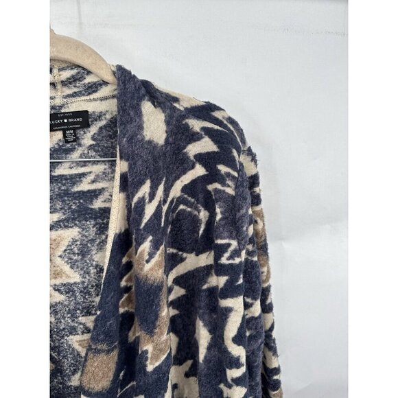 Lucky Brand Cardigan Women Medium Cream Aztec South Western Drape Front Open - Picture 10 of 10